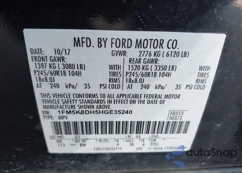 2017 Ford Explorer Xlt z USA, uszkodzony, nr VIN 1FM5K8DH5HGE35240